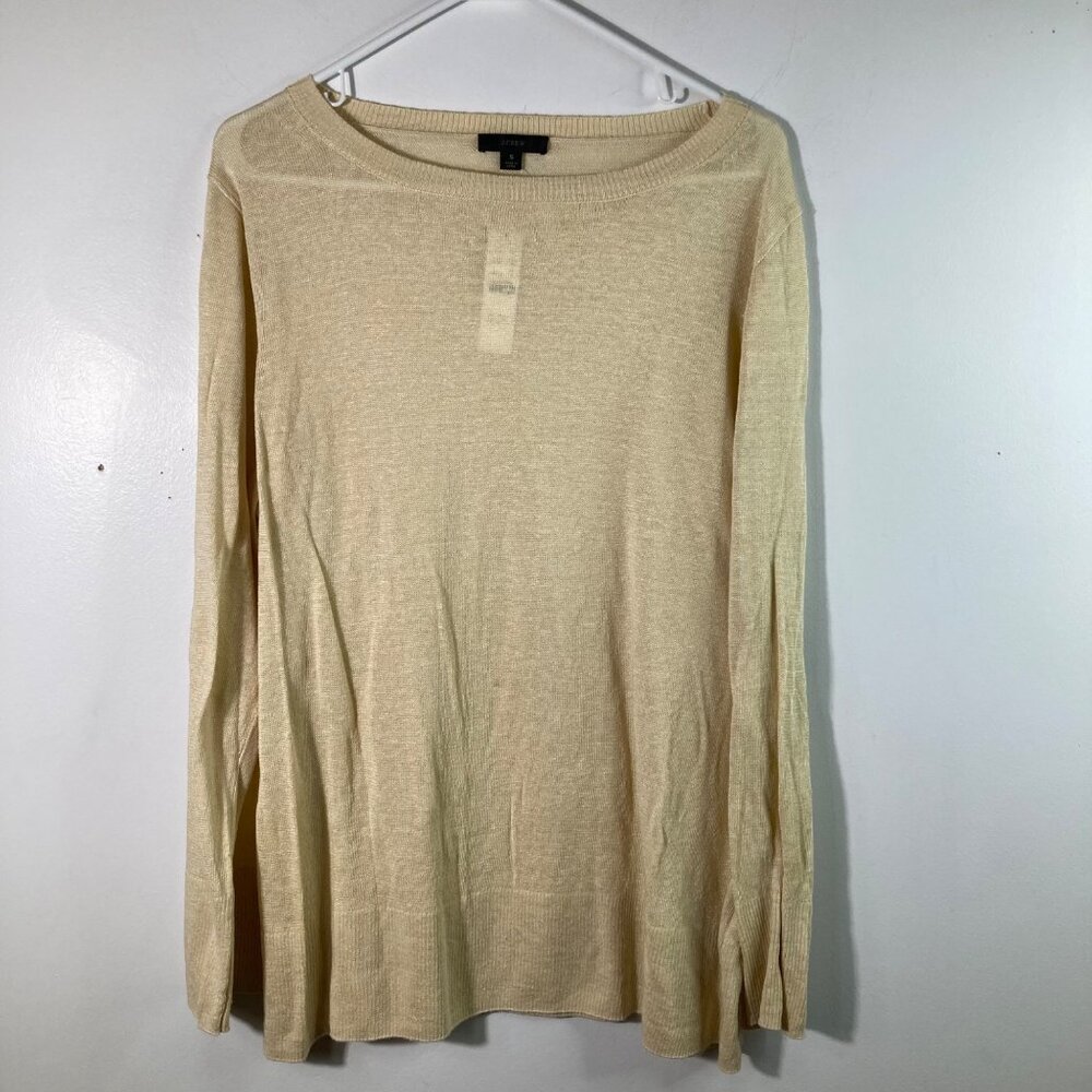 Womens J Crew Linen Sweater Round Neck Pale Yellow S Oversized NWT